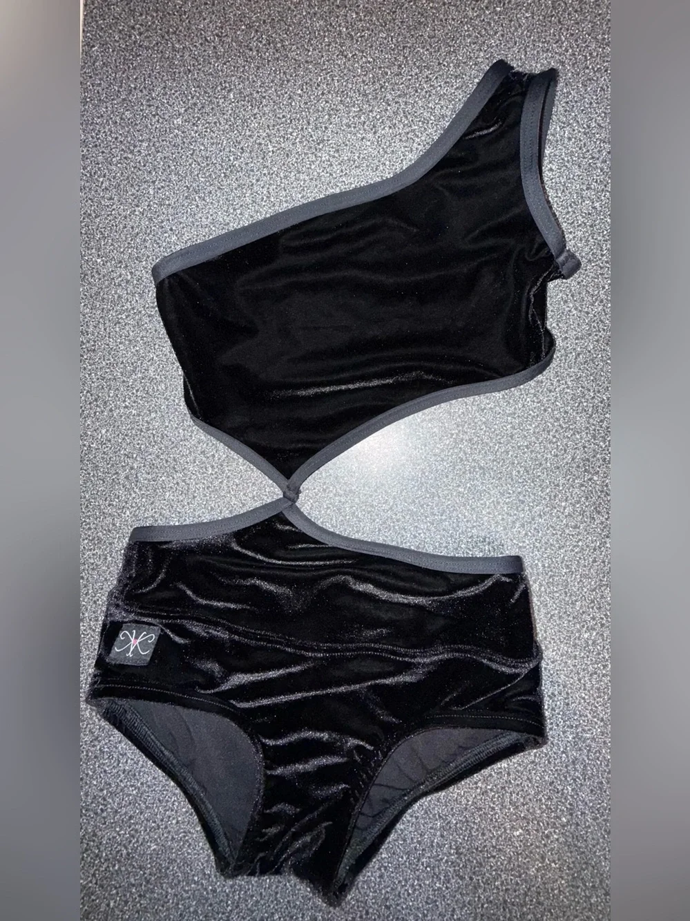 Kandi Kouture Black Velvet One Piece Leotard w/cut outs Size Child Large